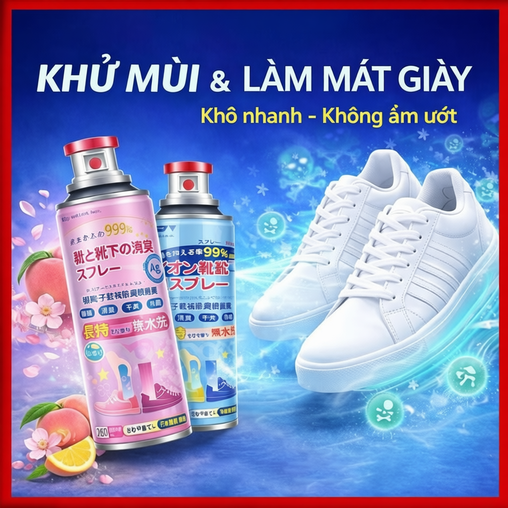 Bình Xịt Khử Mùi Hôi Chân Hôi Giày Nano Bạc Hạn Chế MỒ HÔi CHÂN Kháng Khuẩn Mát Lạnh Hương Thêm Giữ 