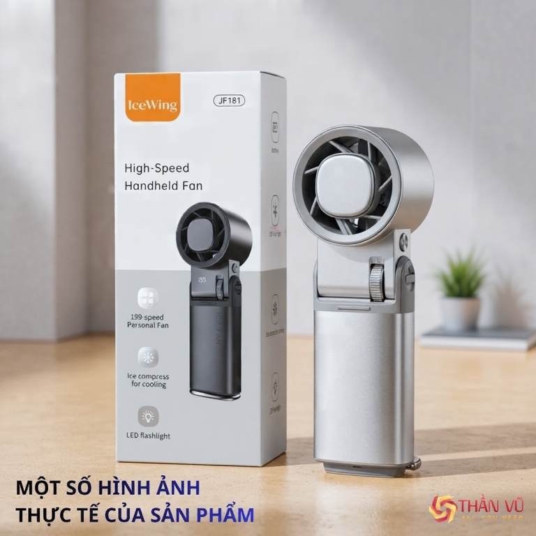 Quạt Cầm Tay Mini Thần Vũ JF181 Động Cơ Tăng Áp Pin 6000, Có Sò Tuyết Lạnh 16°C Vỏ Nhôm Cao Cấp