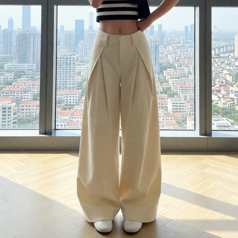 Quần Kaki Cạp Trễ Ống Rộng Basic Modern Girl Phong Cách Hàn Quốc