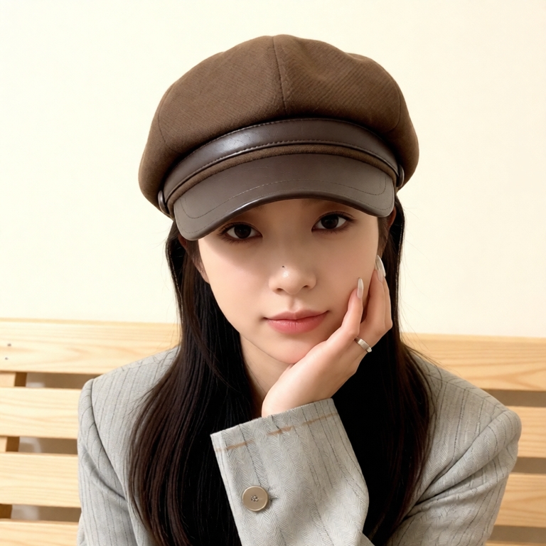 Mũ nồi mũ Beret dạ họa tiết phong cách Nhật Bản, mũ mùa đông cho nữ
