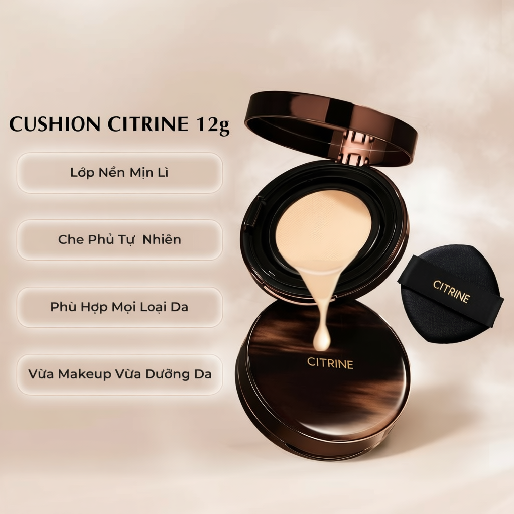 CITRINE Cushion [12g] - Mỏng Nhẹ, Tự Nhiên, Tệp Vào Da, Che Phủ Tốt