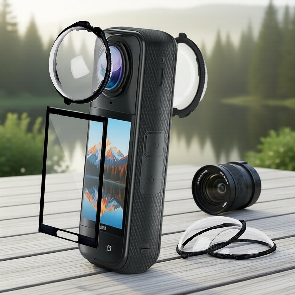 Bộ 2 miếng dán chống xước kèm bảo vệ ống kính cho Insta360 X5/X4