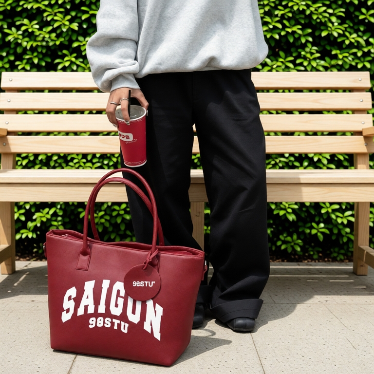 Túi tote saigon 98stu size L da pu cao cấp đựng vừa laptop tặng kèm dây đeo