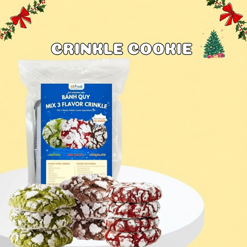 Set nguyên liệu bánh quy cookie Crinkle, cookie tặng 8/3 3 Vị Red Velvet, Cacao, Matcha