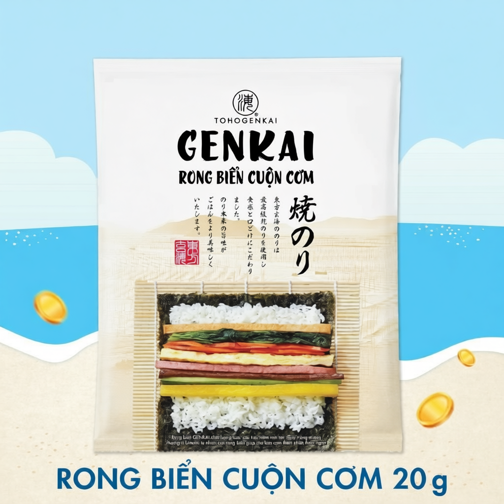 Rong Biển Cuộn Cơm Hàn Quốc GENKAI 20g (Lá kim cuộn cơm 9 lá/gói)