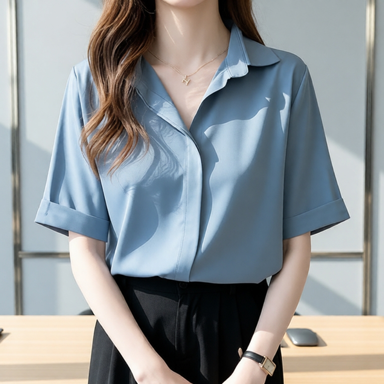 Áo sơ mi nữ kiểu tay ngắn form rộng công sở LOKISO SM05