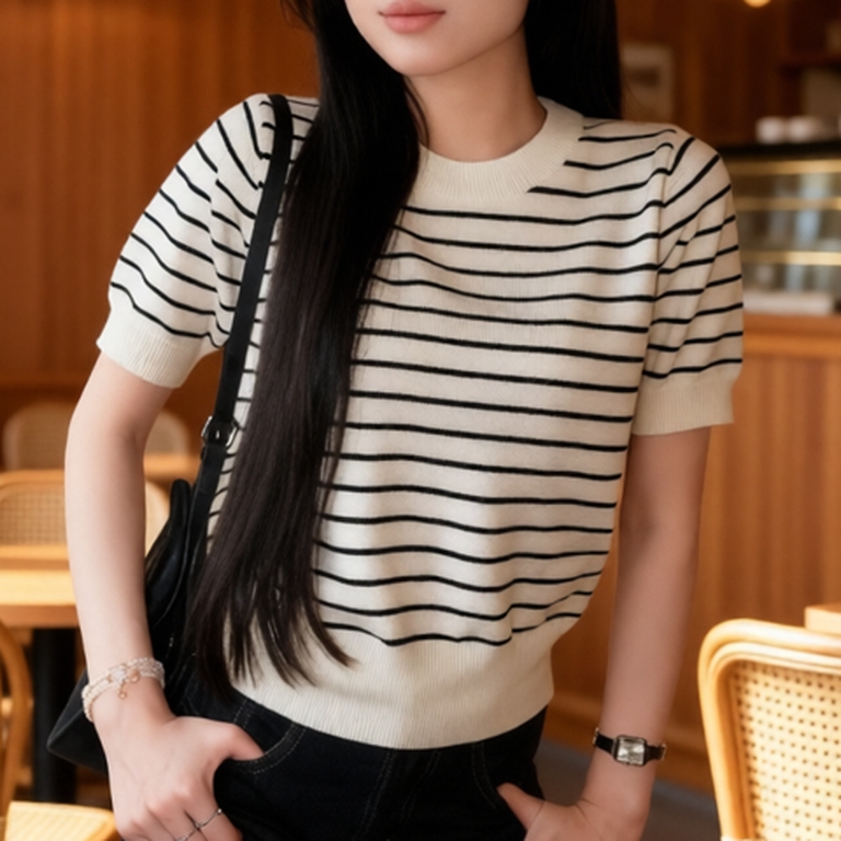 (BST hè HTIQUE) Áo len kẻ ngang basic, Áo len dệt kim nhẹ nhàng dễ phối đồ HT27