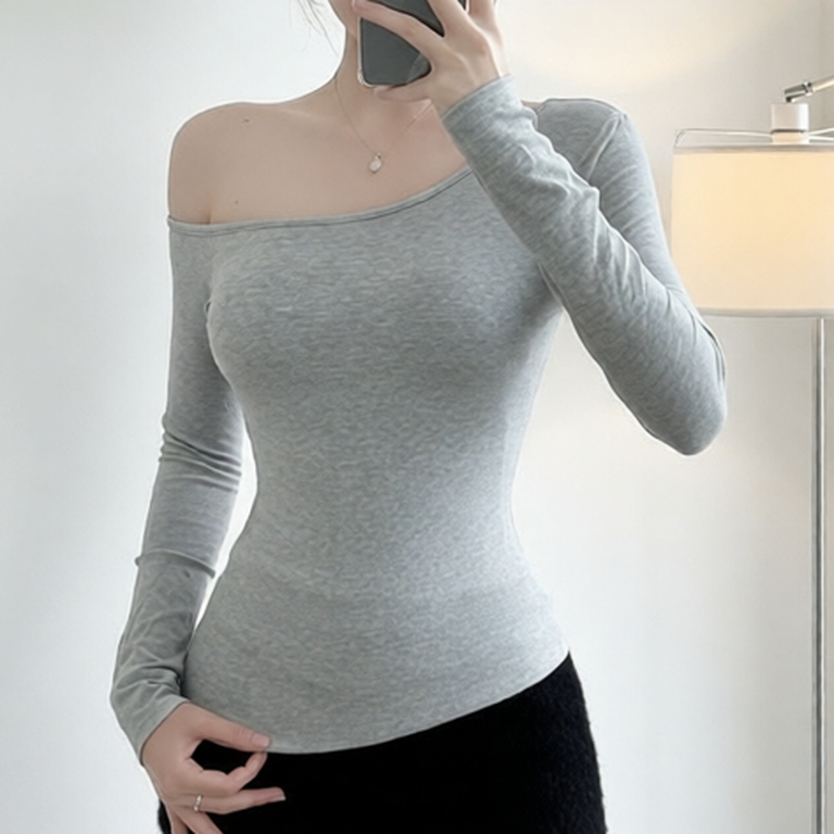 Áo thun nữ lệch vai tay dài DAZZI form ôm body,áo babytee tay dài vải cotton co dãn 4 chiều A026D