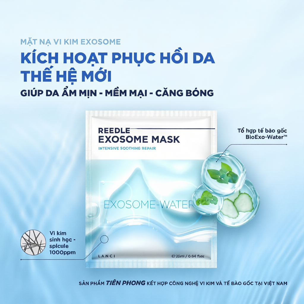 [1 miếng] Mặt Nạ Vi Kim Exosome LANCI Reedle Exosome Mask giúp cấp ẩm, phục hồi làn da mềm mịn