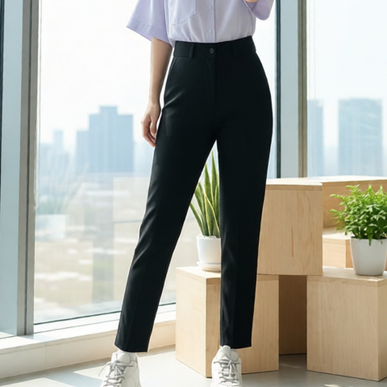 Quần tây baggy đi học nữ cạp có đai lưng cao M668 màu đen dáng dài - Quần vải công sở Vitex dày mặc áo sơ mi đi học làm