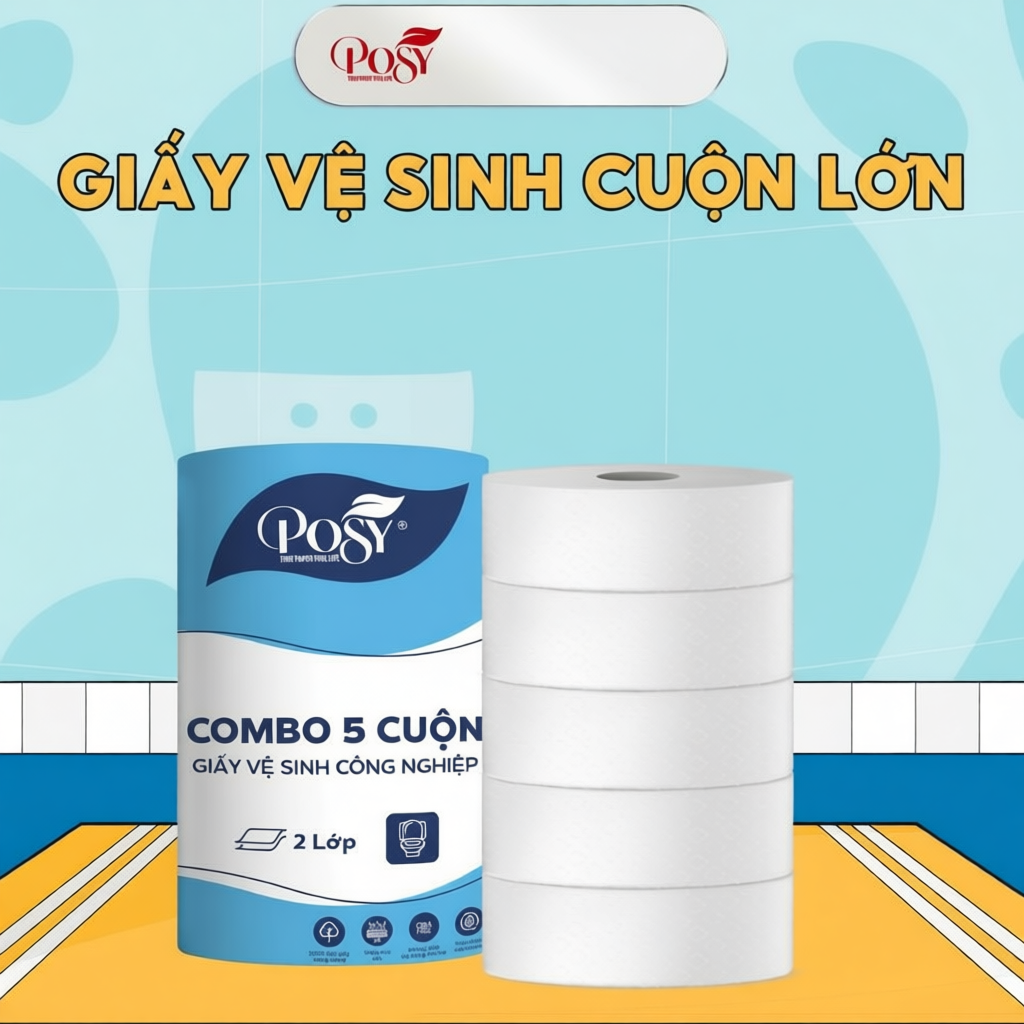 POSY-S4-GVS VĂN PHÒNG -COMBO 5 CUỘN GVS POSY công nghiệp 700gr 2 lớp, mềm mịn, nhẹ diu, giấy vệ sinh