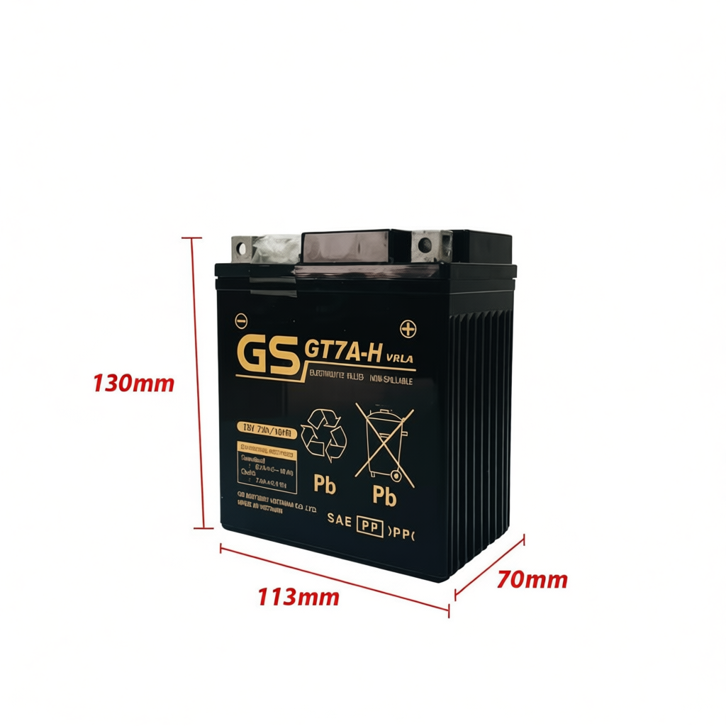 Bình ắc quy GS cho xe máy Honda SH Ý, DYLAN, @, PS, Lead cũ, Vespa mới, Piaggio ZIP,  (GT7A-H) 12V-7