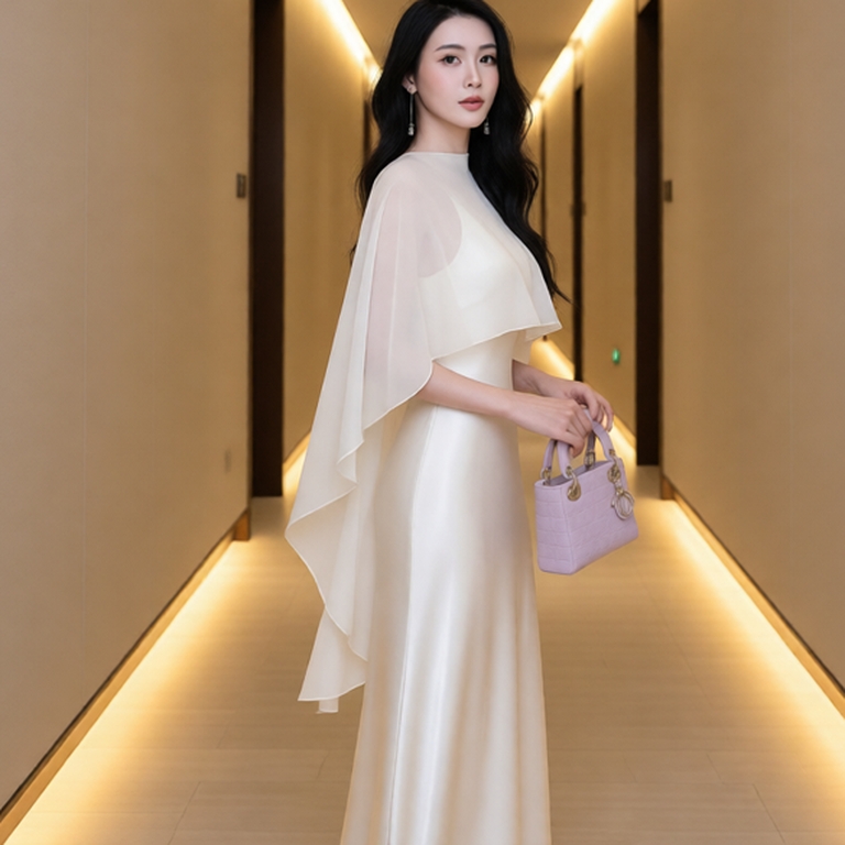 Đầm Lụa Bigsize Nista Có Mút Dáng Đuôi Cá Kèm Áo Choàng Tơ Sang Trọng Bigsize Từ 55 Đến 90 Ký PhTh03