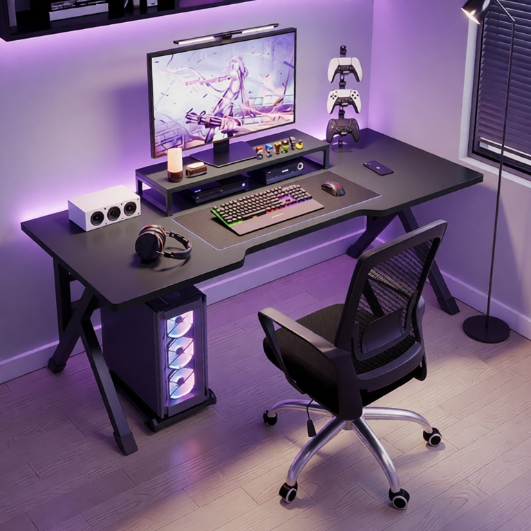 Bàn Làm Việc, Bàn Gaming Nội Thất Măng chữ K, U, Z nhiều phiên bản, mặt gỗ 1m2,1m chân sắt chắc chắn