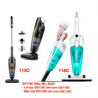 Máy hút bụi cầm tay Deerma DX118C/DX115C màu Xanh và Đen gia dụng gia đình 3 in1 đa năng - Chính Hãng