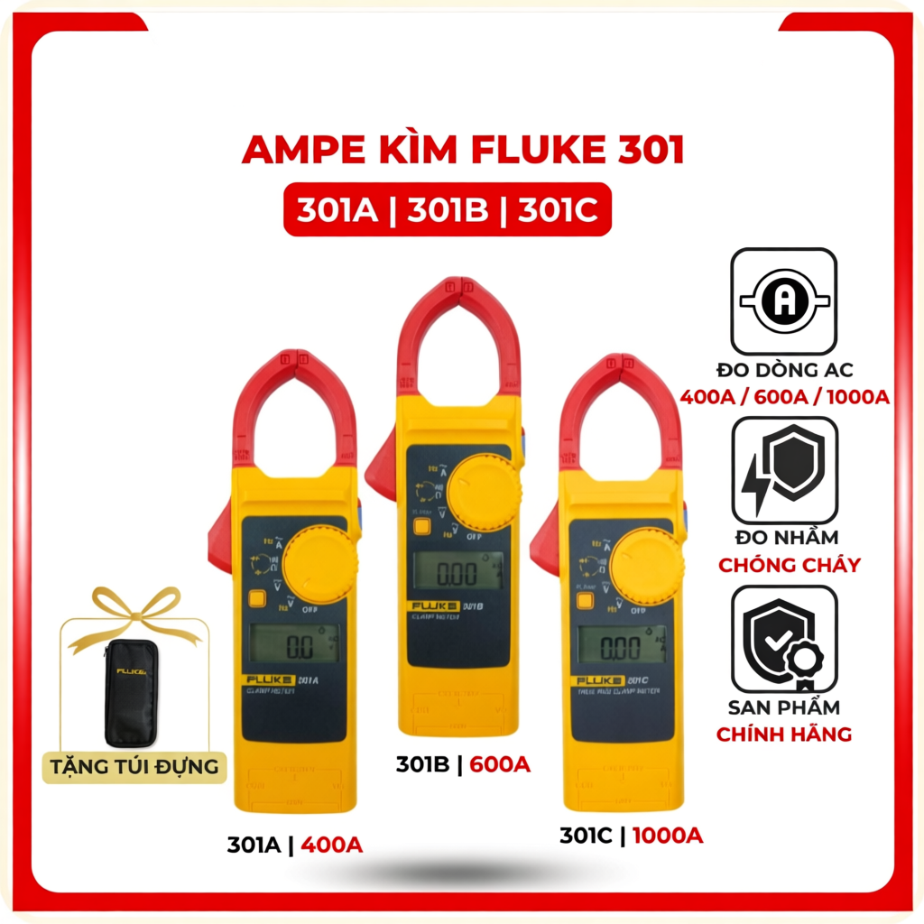 Ampe Kìm Đo Điện FLUKE 301A/B/C Cao Cấp Bền Bỉ, CHÍNH HÃNG