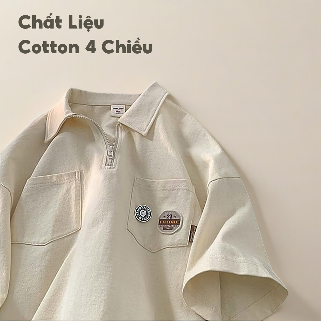 Áo polo gắn tag Unisex - myndi_clothes - Áo có cổ có khóa kéo chất vải cotton 4 chiều năng động mặc đi học, đi làm