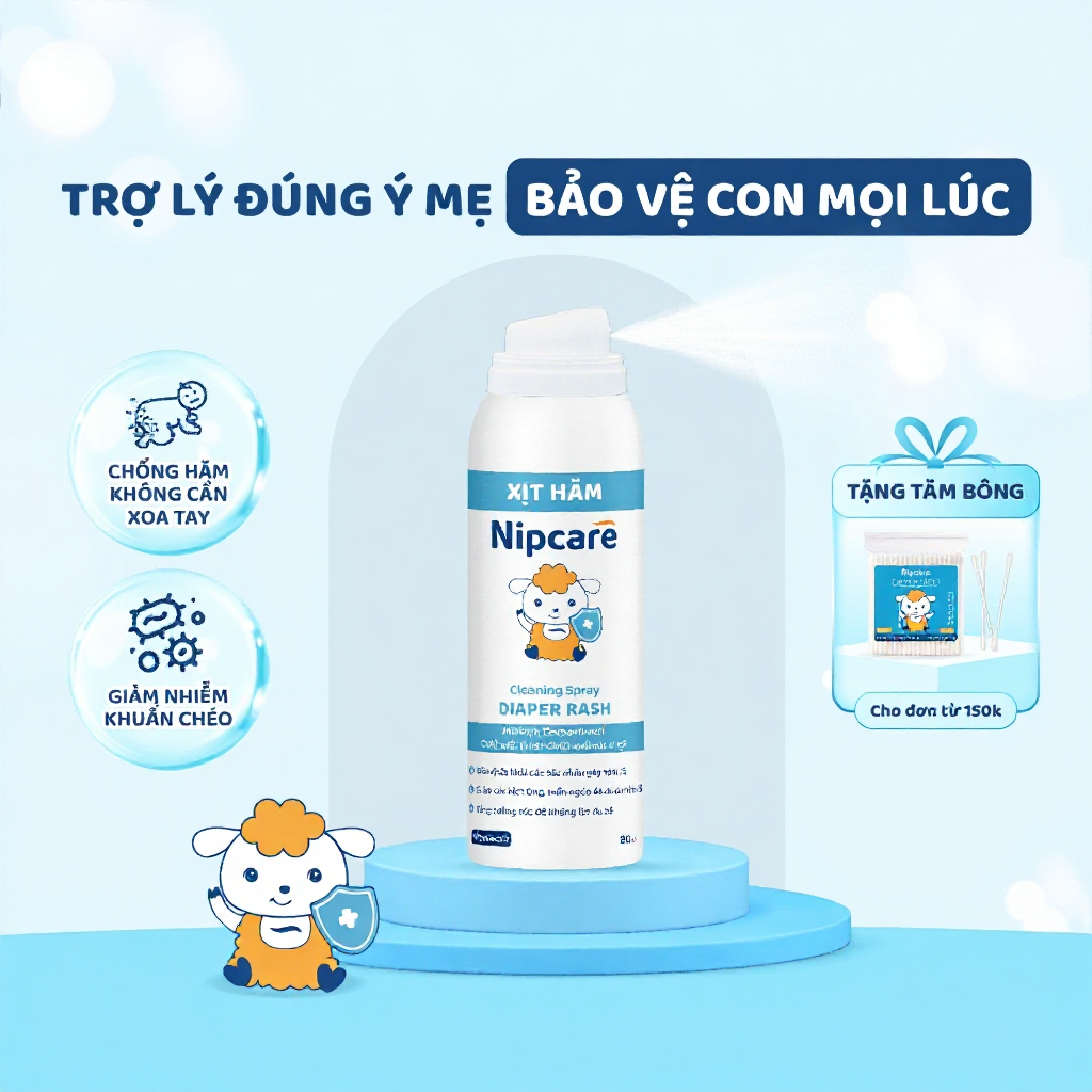 Xịt hăm Nipcare Novocare 80ml - xịt vệ sinh, chống hăm cho bé thay tã bỉm, hỗ trợ giảm mẩn đỏ, ngứa,