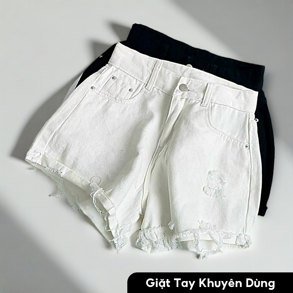 (Có big size) Quần short jean nữ trắng vải denim rách bền đẹp dễ phối đồ AnNgo - AT199