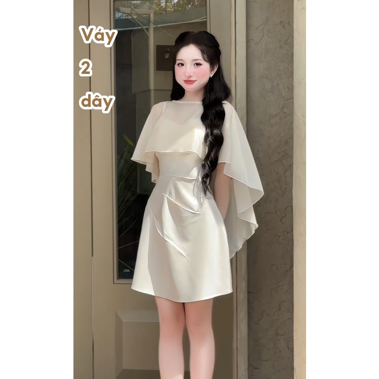 Váy liền B102 dáng ngắn dự tiệc 2 dây kèm choàng (có mút + charm)