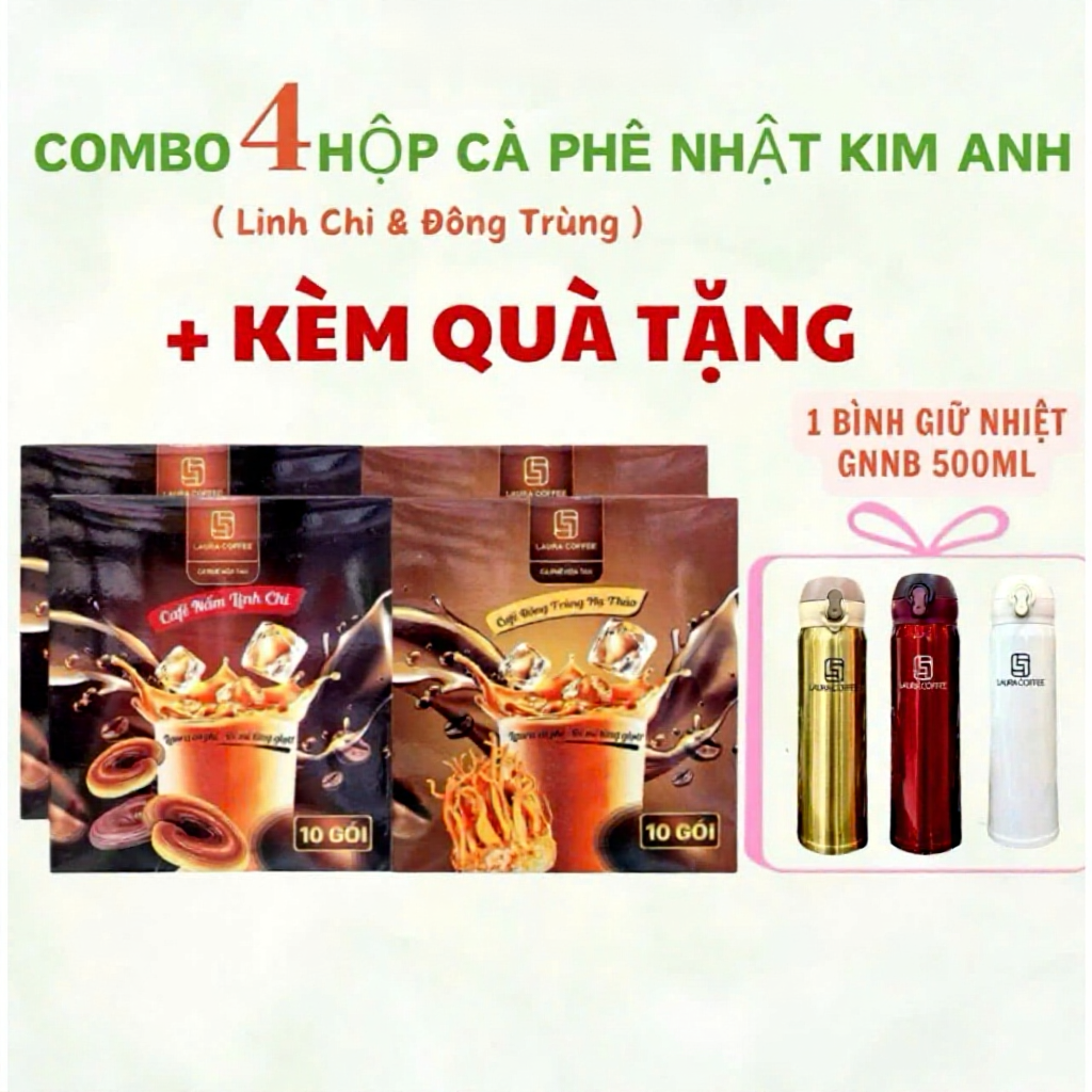 ( 4 hộp kèm quà tặng ) cà phê hòa tan Nhật Kim Anh LAURA COFFEE (Hộp 10 gói)