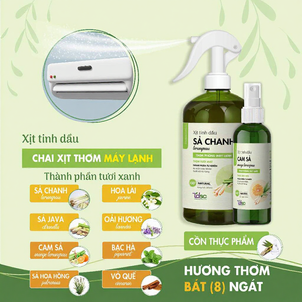 Chai Xịt Thơm Tinh Dầu Khử Mùi Thức Ăn Phòng Ẩm Mốc Máy Lạnh Điều Hòa 100ml/500ml Hiệu Quả