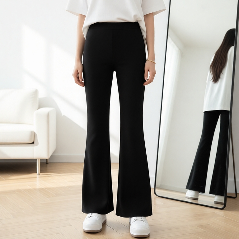 Quần ống loe cạp cao legging dáng dài, Quần legging nữ ôm ống loe dáng dài