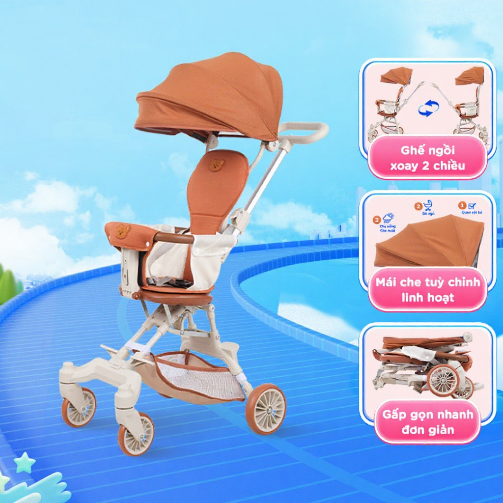 Xe đẩy gấp gọn Chilux M22 - Ghế ngồi xoay 2 chiều, mái che tuỳ chỉnh linh hoạt