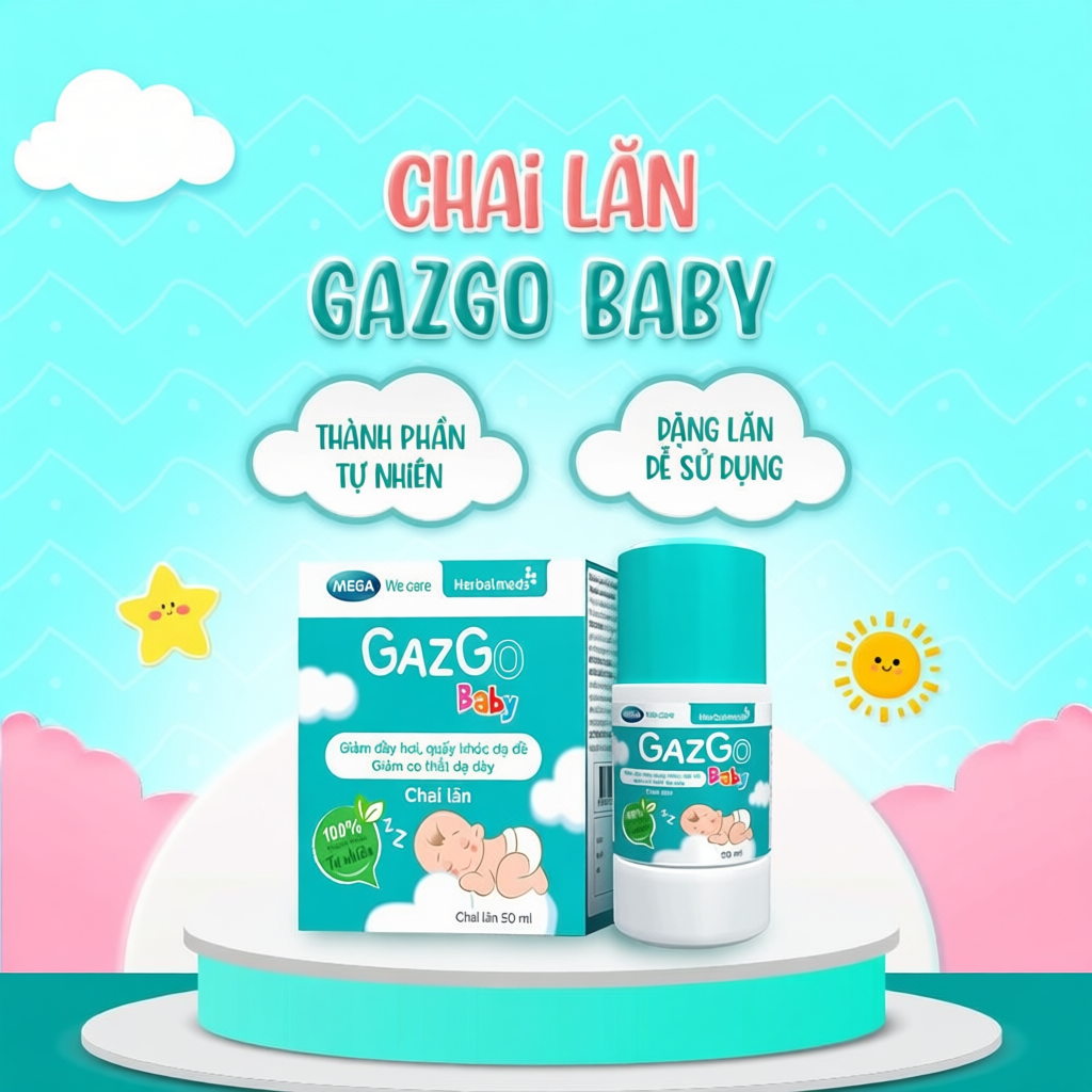 Chai lăn giúp giảm đầy hơi, quấy khóc dạ đề cho trẻ sơ sinh Mega We Care Gazgo Baby (50ml)