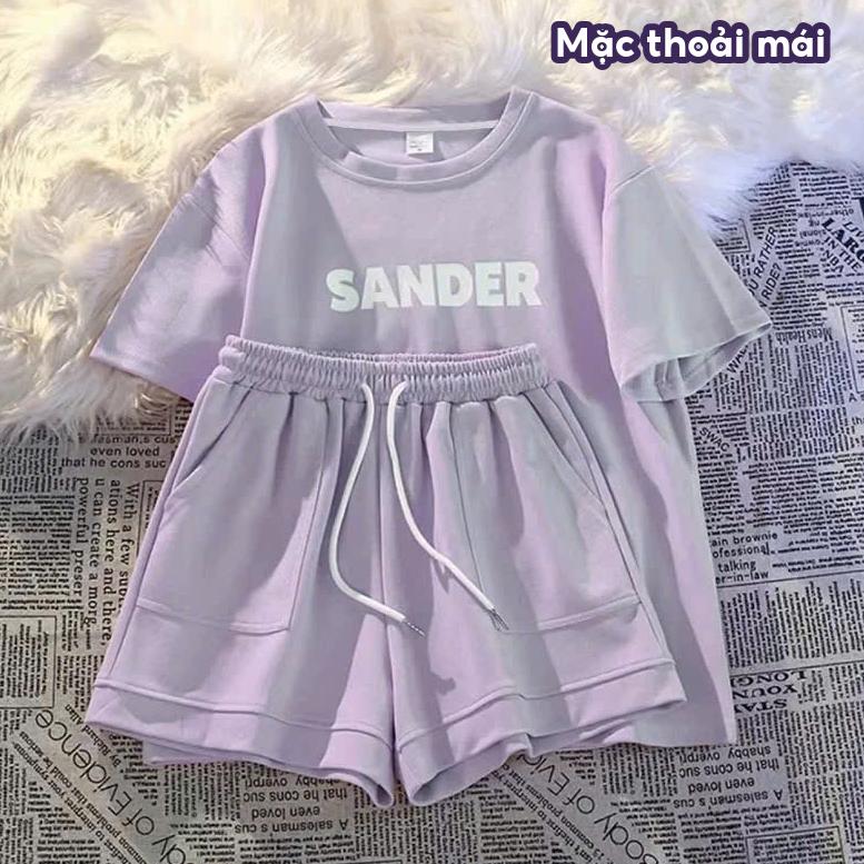Bộ Đồ Nữ In Chữ Sander Chất Liệu Cotton Co Giãn 4 Chiều Thoải Mái Mặc Hằng Ngày Sang Trọng