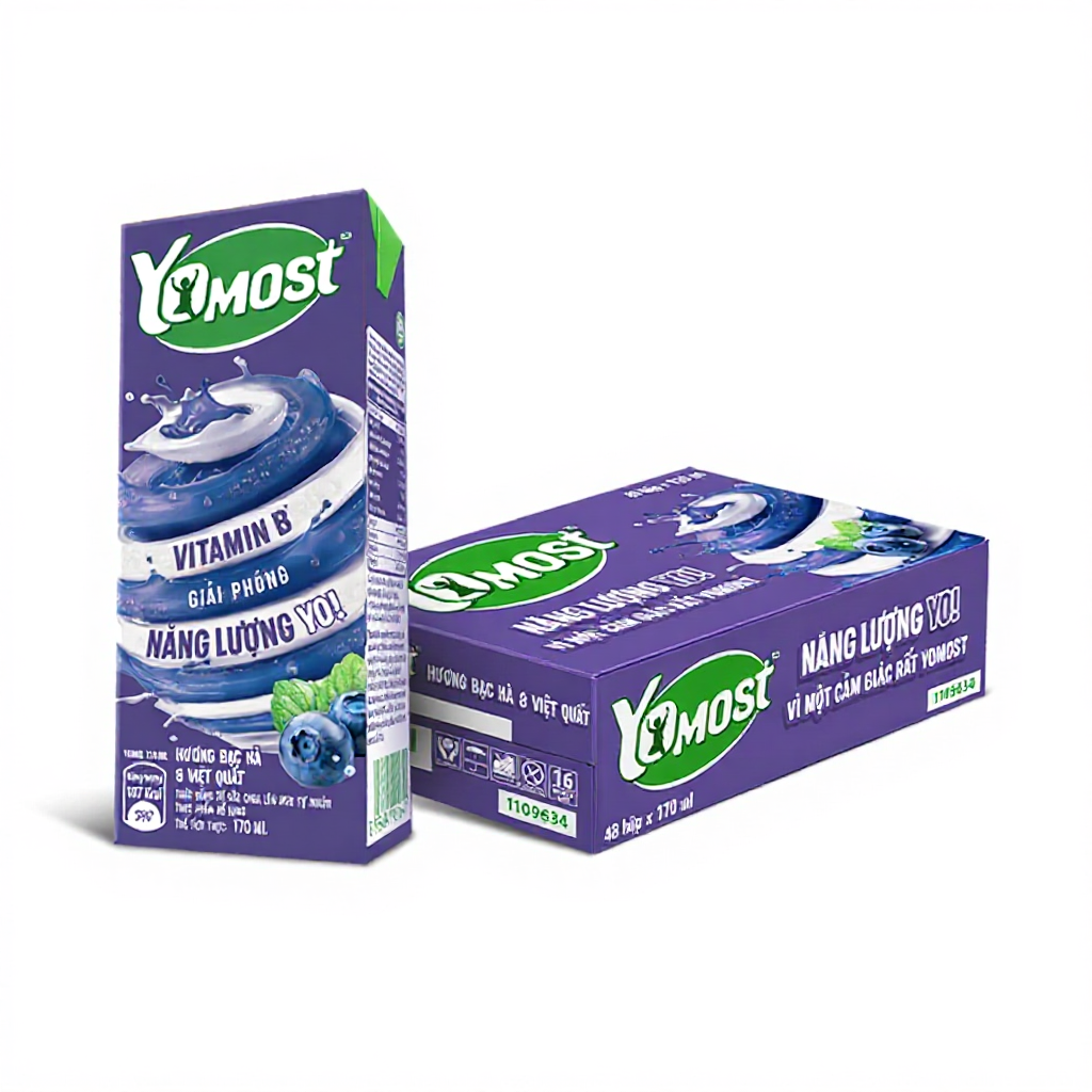 Thùng 48 Hộp Sữa Chua Lên Men Tự Nhiên Yomost Bạc Hà - Việt Quất (170ml/Hộp)