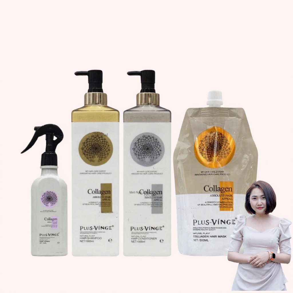 Cặp dầu gội xả Collagen Vinge Trắng Kích Thích Mọc Tóc, Phục Hồi Tóc Hư Tổn Hàng Chính Hãng Ý ALYA