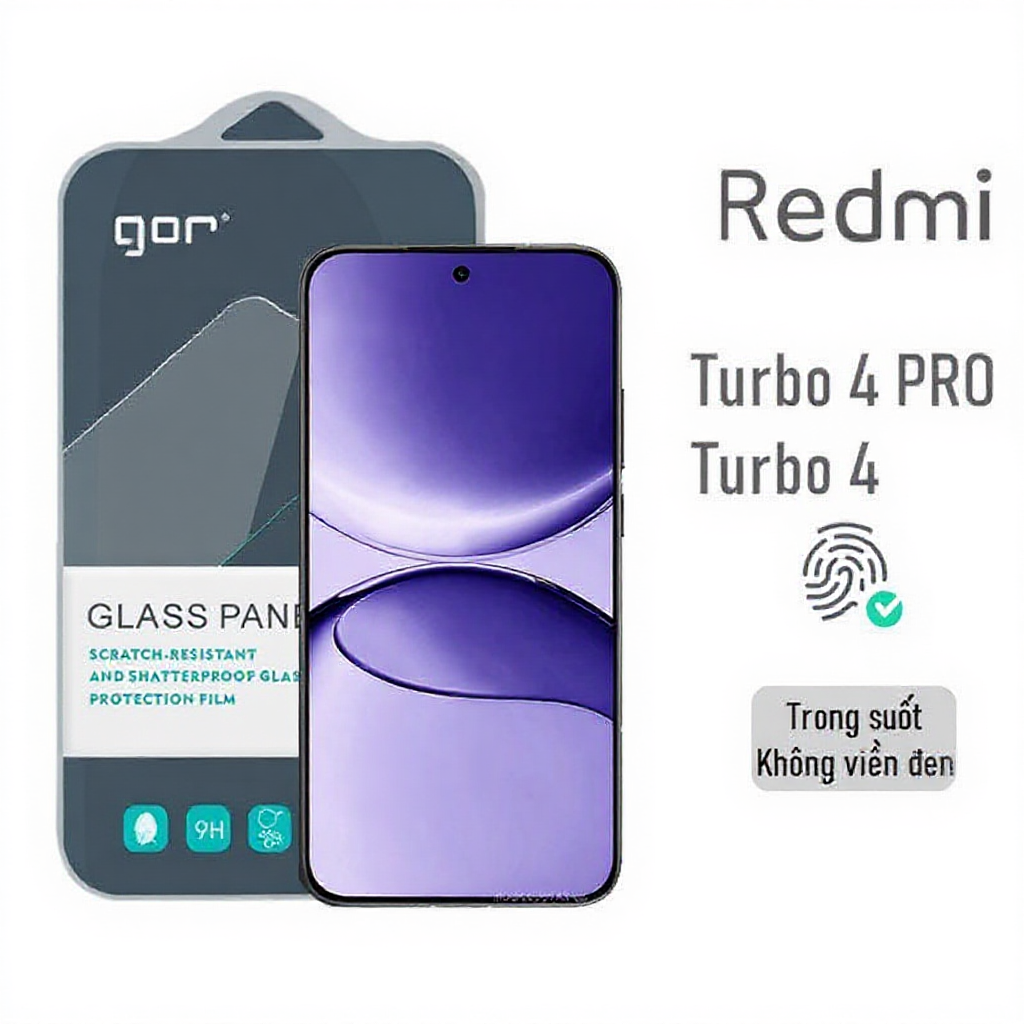 Kính Cường Lực Gor Redmi Turbo 3/4/4 Pro Trong Suốt Không Viền Đen 9H Vát 2.5D