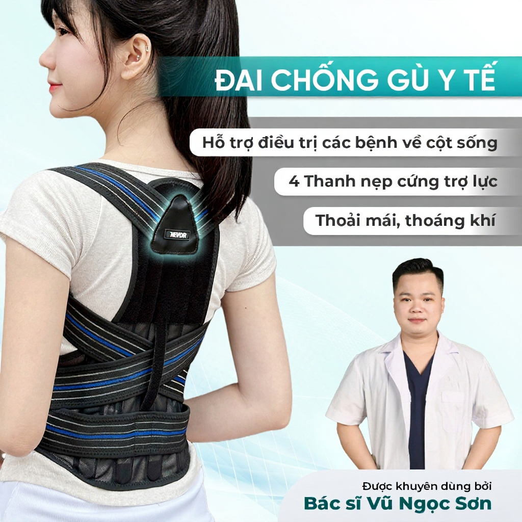 Đai Chống Gù Lưng Y Tế Nevor DCG04 Có Nẹp Cứng Định Hình Cột Sống, Hỗ Trợ Cong Vẹo Và Thoái Hóa Lưng