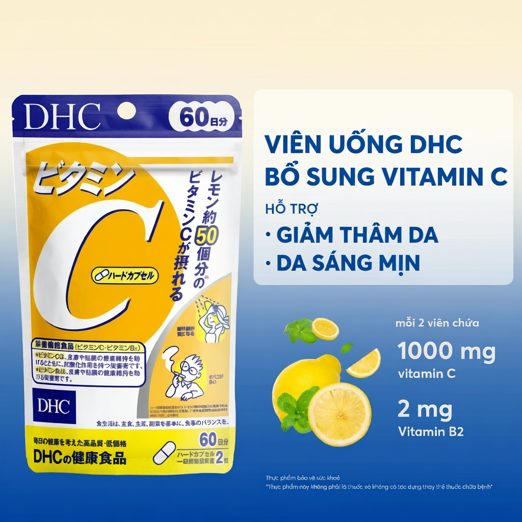 Viên uống Vitamin C DHC 1000mg hỗ trợ sáng da, giảm thâm và tăng đề kháng