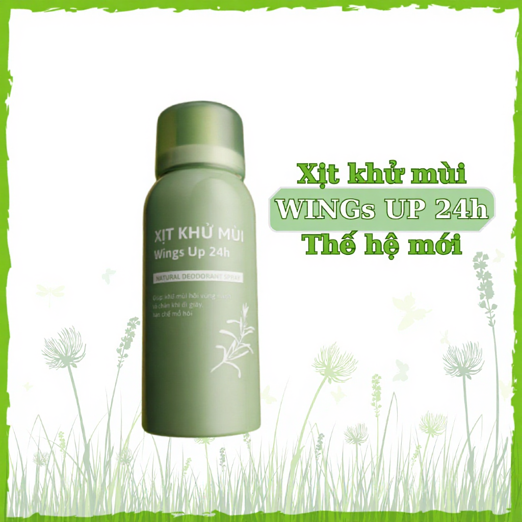 Xịt khử mùi Wings up 24h Natural deodorant spray từ Cỏ mềm chai 100ml, khử mùi, ngăn tiết mồ hôi