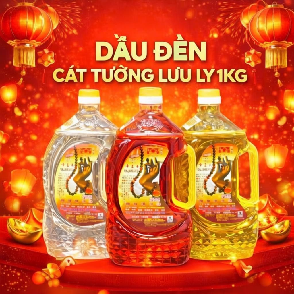 1 Thùng 6 chai 1 kg (1,4 Lít) Dầu Đèn Lưu Ly, Dầu Cát Tường Lưu Ly 3 màu  Không mùi, Không Khói