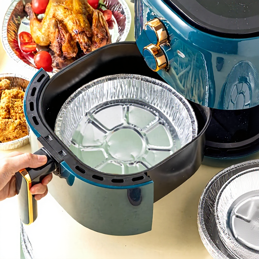 Set 10 Khay Giấy Bạc Lót Nồi Chiên Không Dầu Cỡ 18cm/22cm/24cm Dày Cứng Tái Sử Dụng Nướng Nồi Chiên Không Dầu