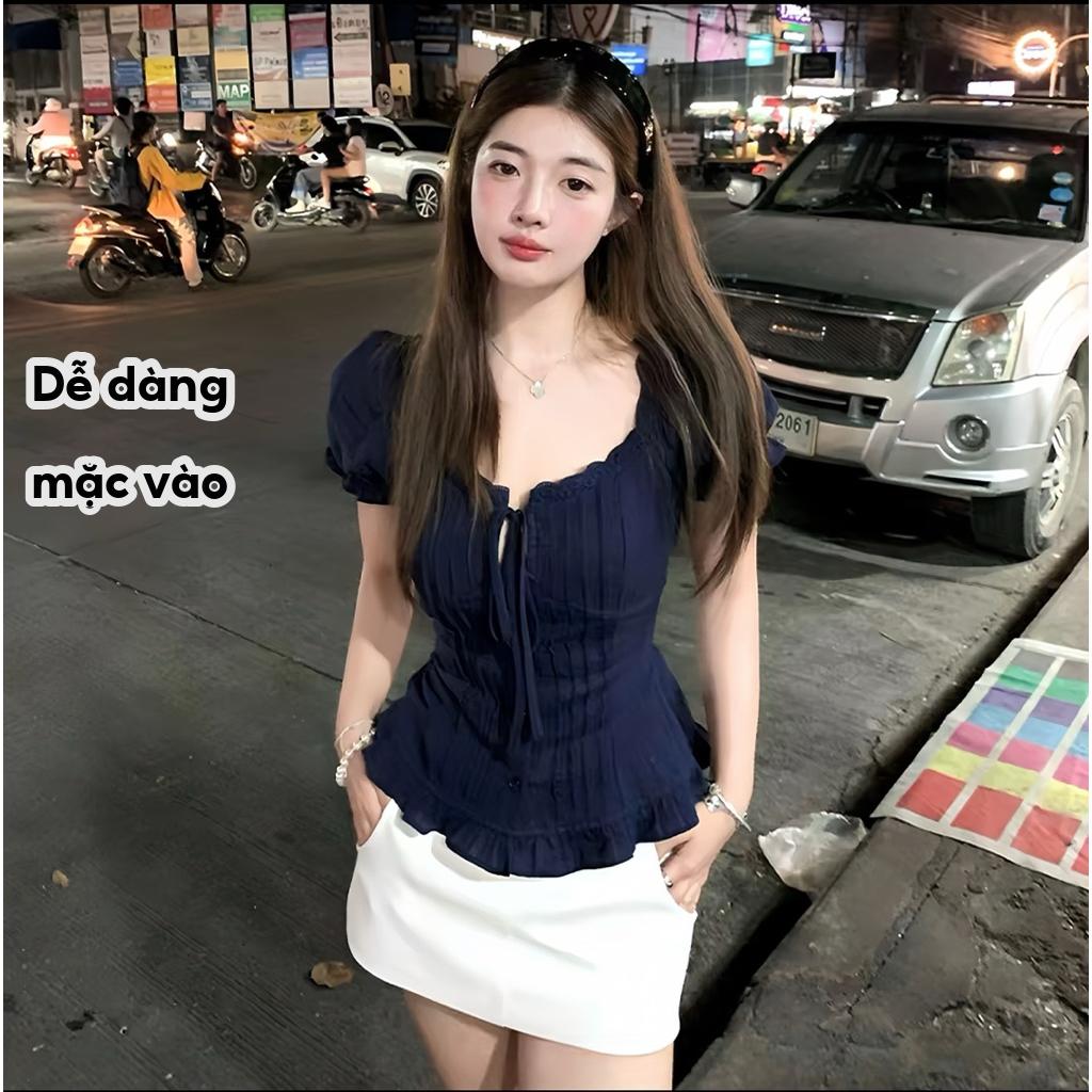 Áo Sơ Mi Xanh Than,Áo Kiểu Nữ Tôn Dáng Đi Chơi, Đi Học Dễ Phối Đồ Phong Cách Nhẹ Nhàng Nữ Tính- XM Minh Phúc