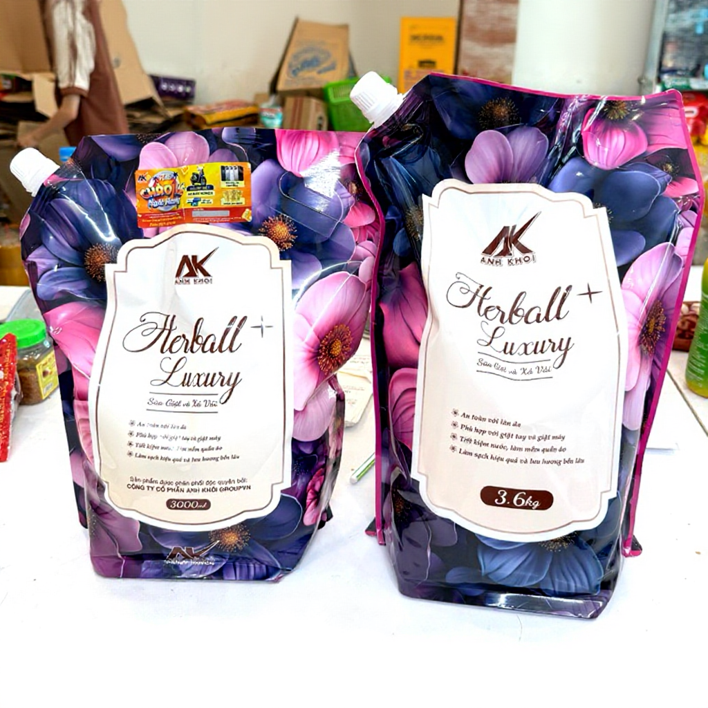 Nước Giặt Xả Herball Luxury Túi 3Kg /3,6kg Siêu đậm đặc Hương Nước Hoa. Lưu hương gấp 5 Lần