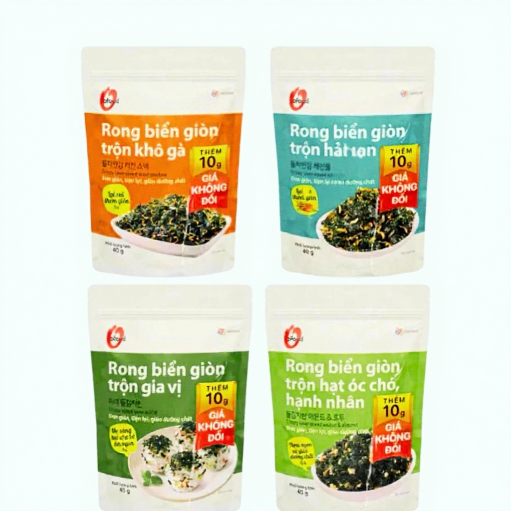 {Sỉ 4 Gói} Rong Biển Giòn OFOOD Gói 40g, Snack Rong Biển Hàn Quốc, Vụn, Rong Biển Rắc Cơm, DEASANG
