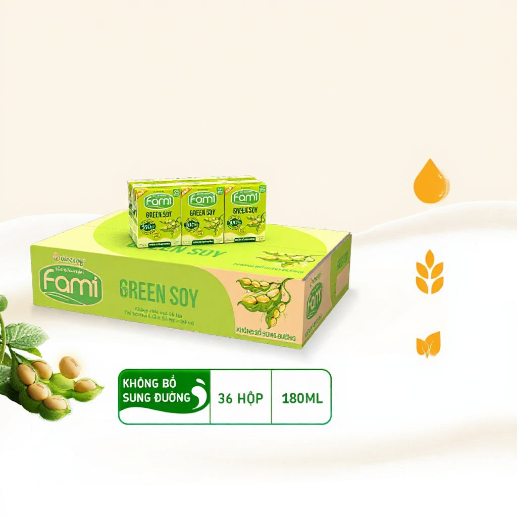 Thùng sữa đậu nành Fami Green Soy không bổ sung đường (36 hộp x 180ml)