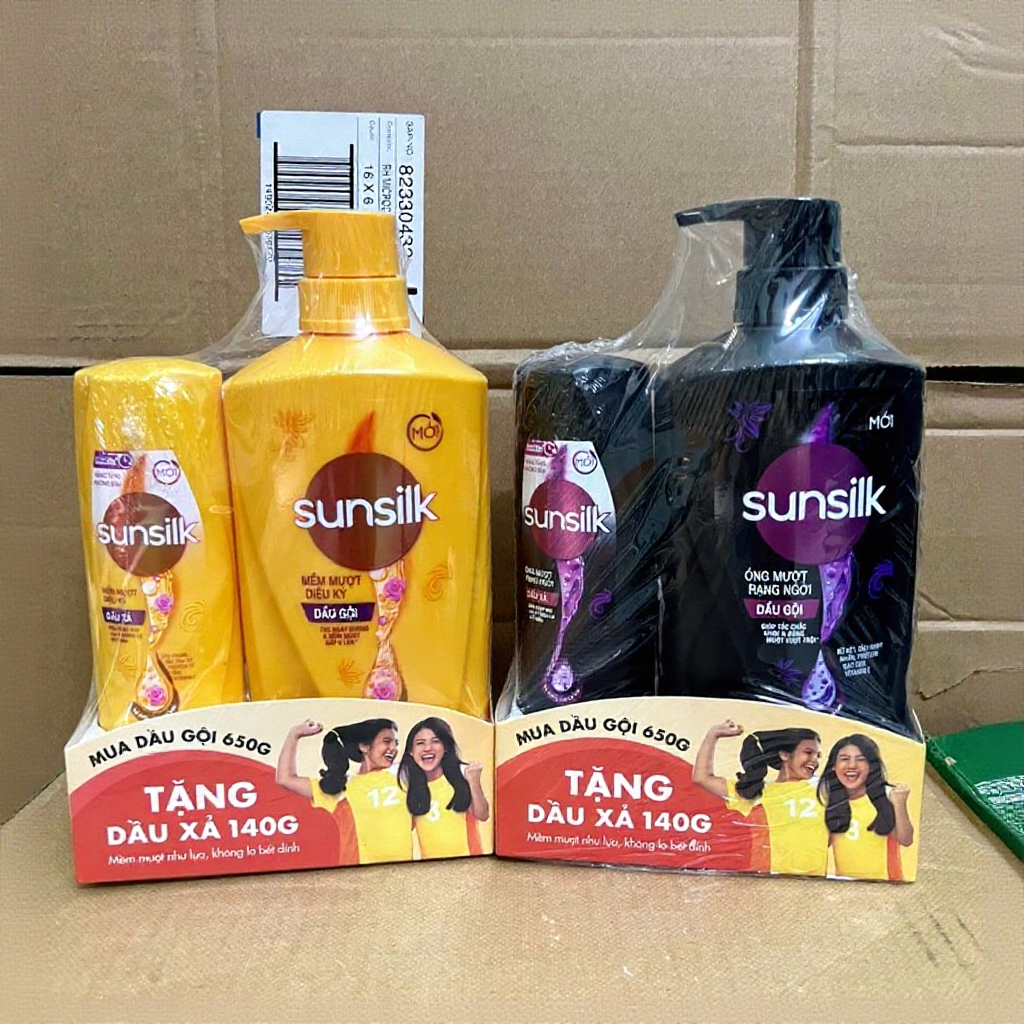 Dầu gội / xả sunsilk vàng, đen 650g kèm chai xả nhỏ hoặc gội/ khăn