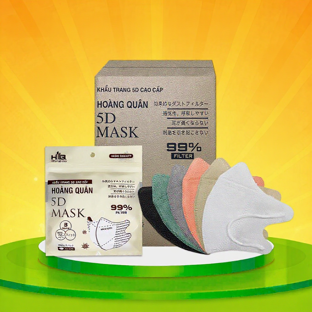 Khẩu Trang [ Thùng 400 hoặc 500 Cái ] 5D Hoàng Quân Kháng Giọt , Bụi , Tia UV 3 Lớp Hàng Chính Hãng