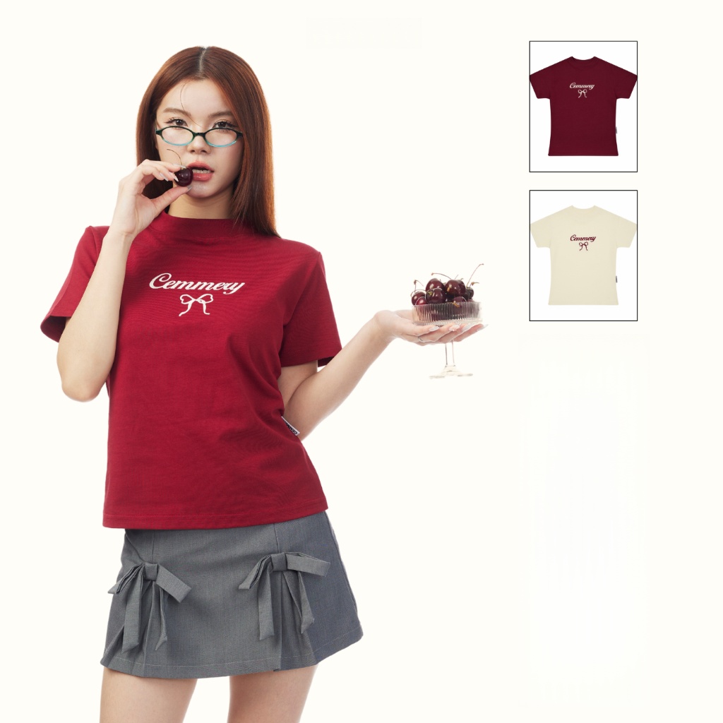 Áo Baby Tee CEMMERY Soft Thoáng Mát Cổ Cao Nơ Thêu Đa Dạng Màu Sắc Kích Cỡ S M L