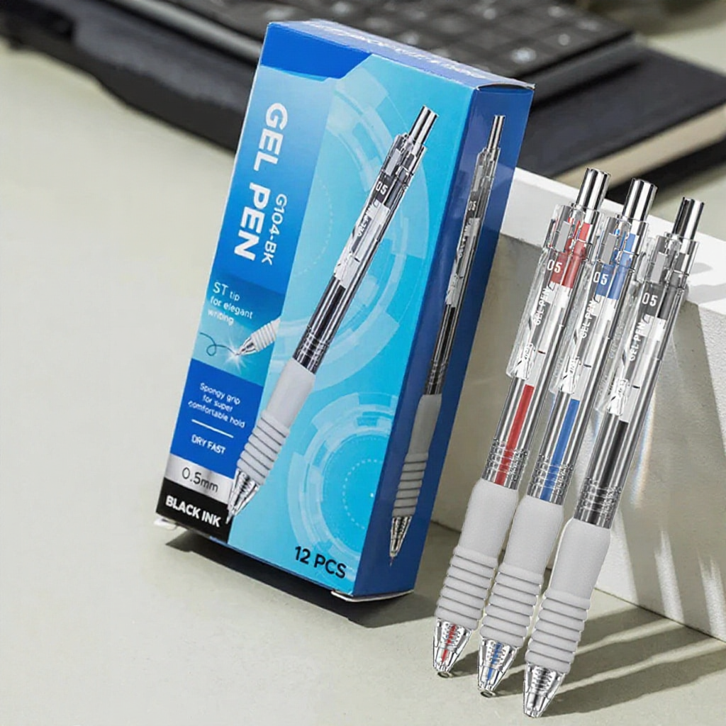 Bút Gel Đệm Xốp Deli Ngòi ST 0.5mm Bi Nước Mực Xanh/Đen/Đỏ Viết Trơn Cho Học Sinh Sinh Viên Văn Phòn