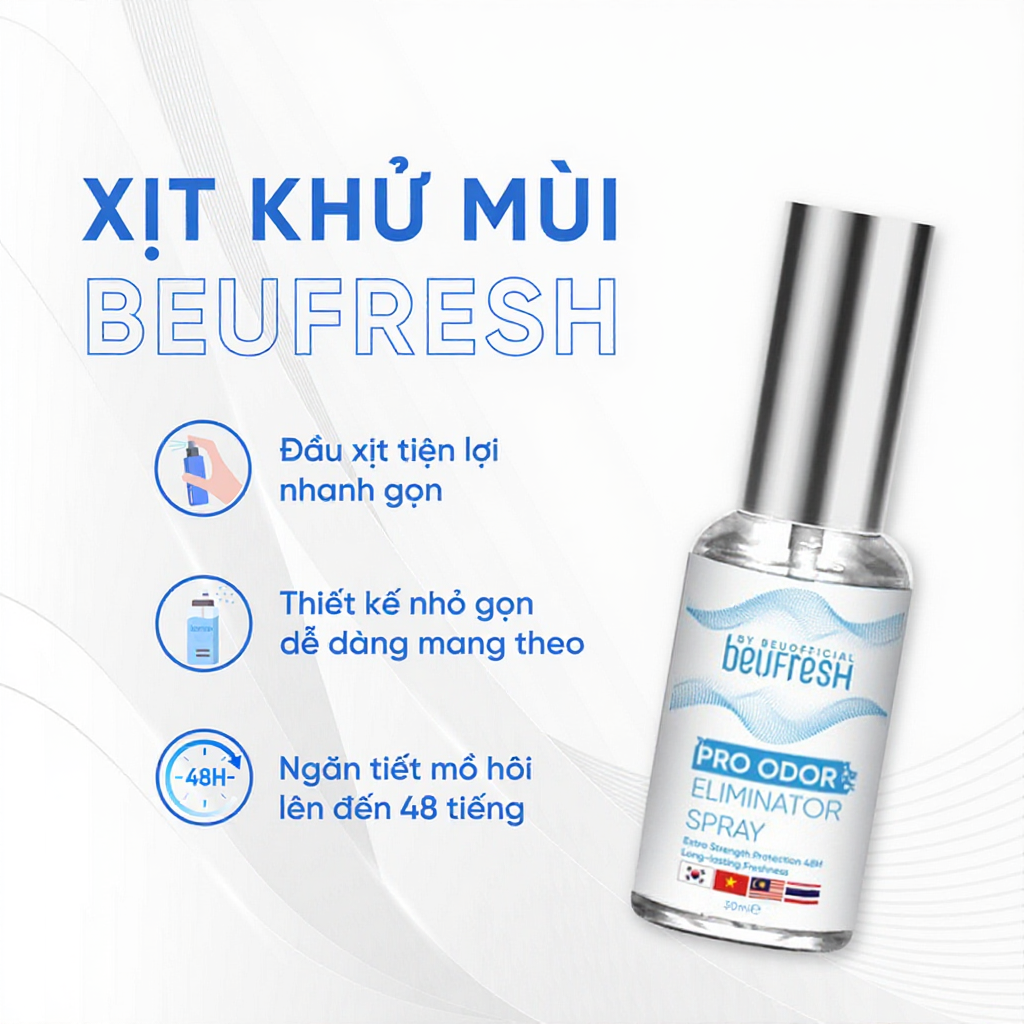 Combo 2 Xịt khử mùi toàn thân, lăn khử mùi BEUFRESH ngăn tiết mồ hôi, hạn chế mùi cơ thể 30ml