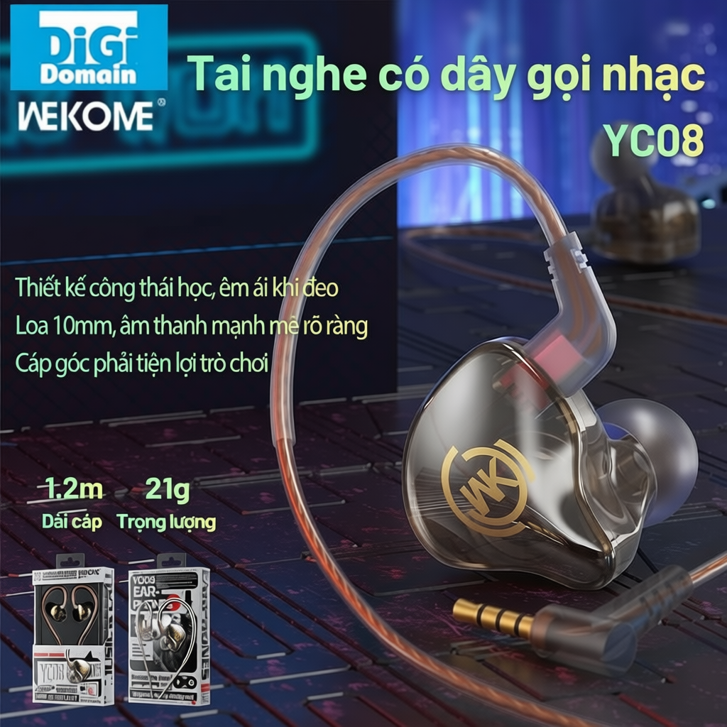 DiGi Domain Tai Nghe WEKOME Chính Hãng Có Dây 1.2m Hi-Fi Bass Thể Thao Có Micro Nghe Nhạc Chơi Game 
