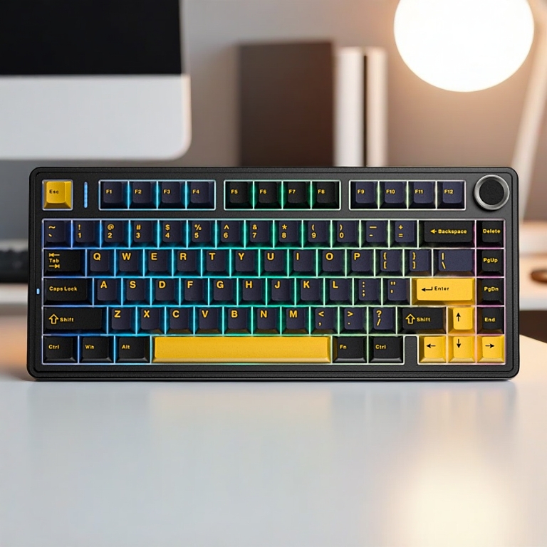 Bàn phím cơ có dây Aula F75 thích hợp pc,laptop,máy tính - Hỗ trợ hotswap mạch 5pin - Có núm xoay tiện lợi