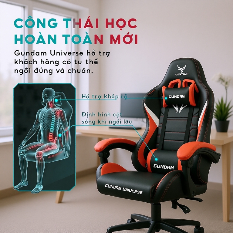 Ghế Gaming Centaur Gundam Universe Form Công Thái Học Khung Full Thép Chịu Lực Cao, Da PU Cao Cấp , Ngả 135 Độ